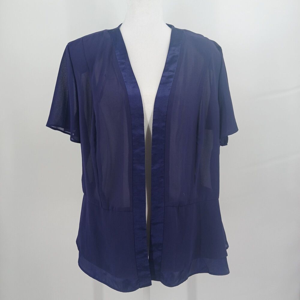 womens studio I plus size 16 navy blue sheer short sleeve drape front blouse